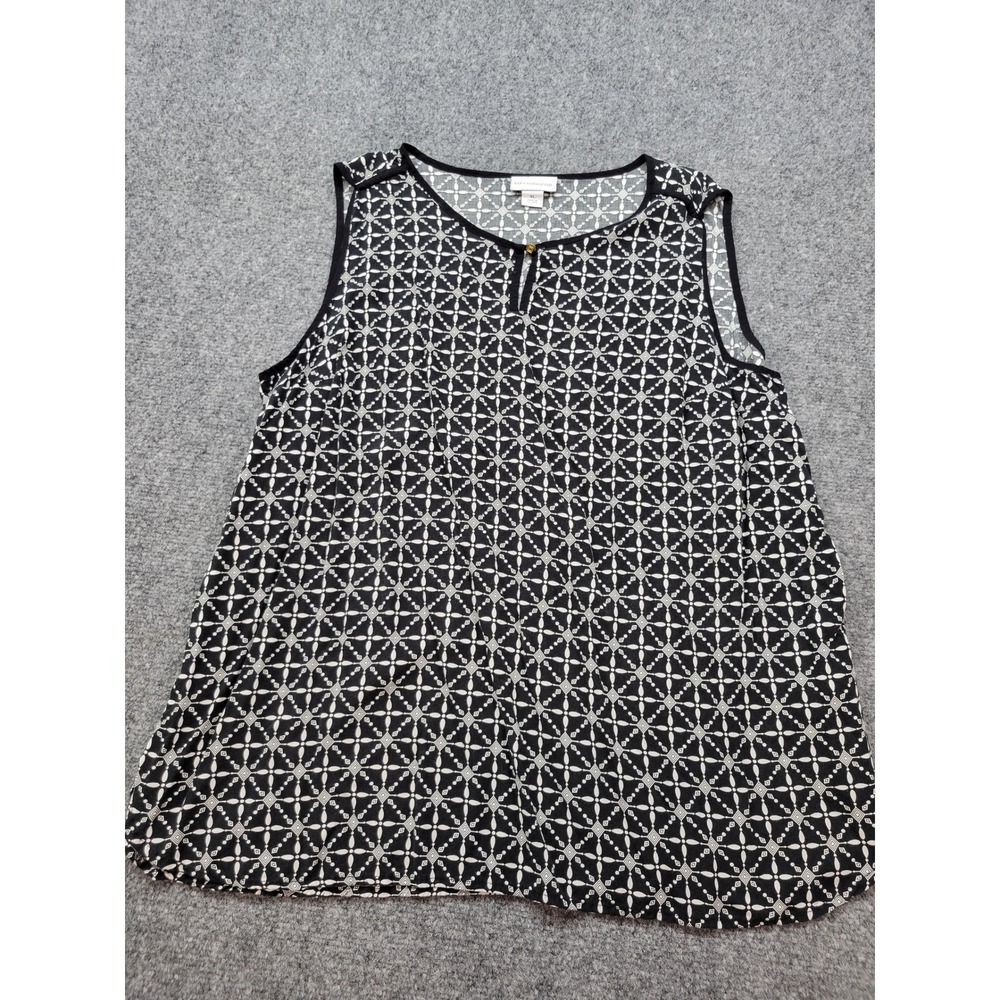 Liz Claiborne Womens XL Black White Geometric Sleeveless Keyhole Rayon Blouse